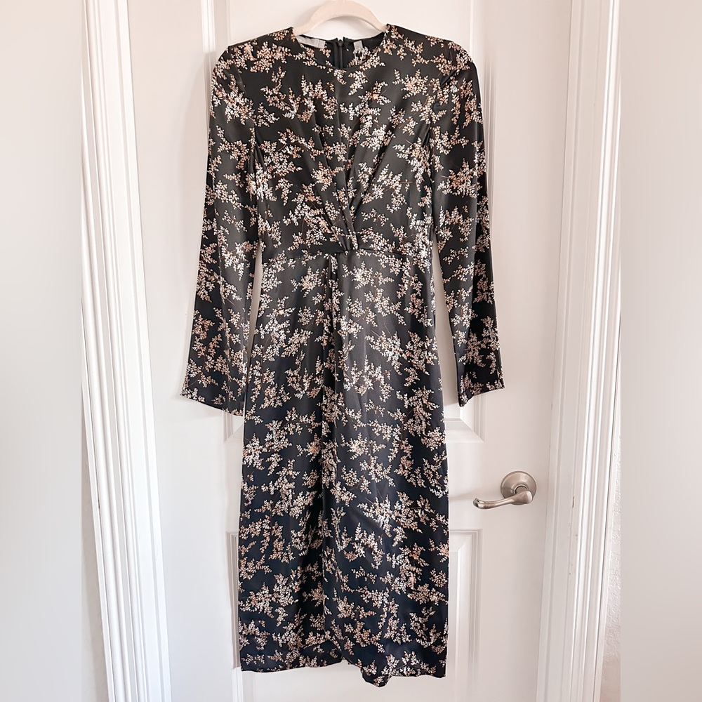NWT Vince Brand Black and Cream Floral Long Sleeve Dress - Size XS